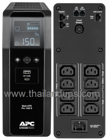 [br1600si] - APC Back-UPS Pro, 1600VA/960W, Tower, 230V, 8x IEC C13 outlets, Sine Wave, AVR, USB Type A + C ports, LCD, User Replaceable Battery